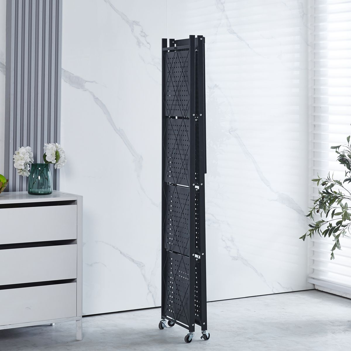 Folding storage rack, microwave rack, metal rack, folding metal rack, removable storage rack, multi-purpose rack, 3-layer, 4-layer, 5-layer, load-bearing capacity