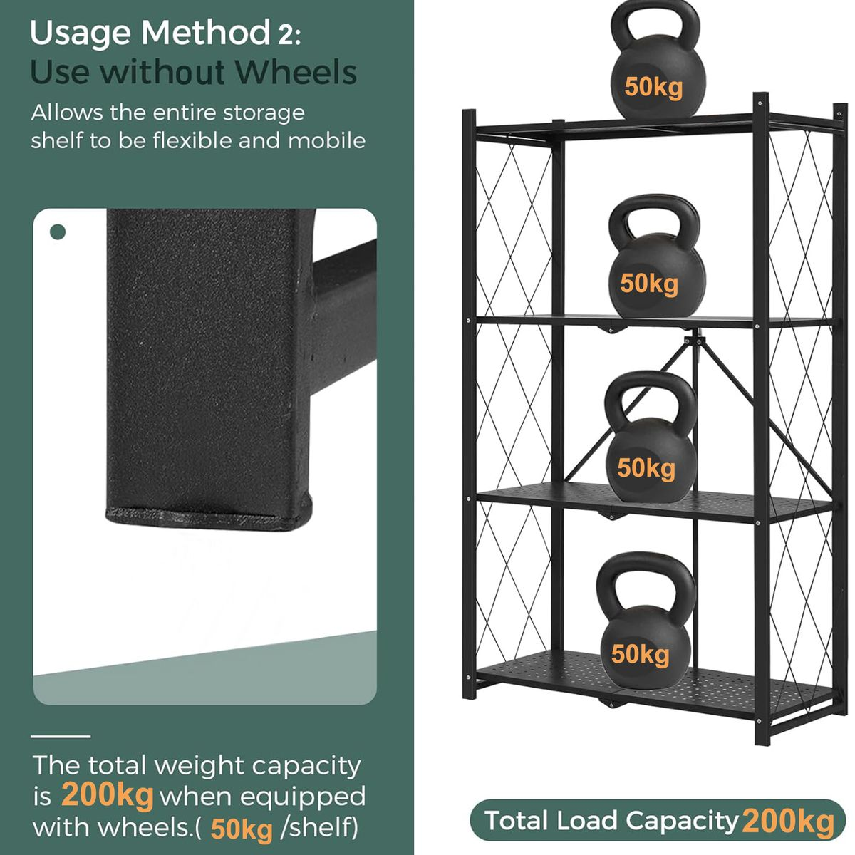 Folding storage rack, microwave rack, metal rack, folding metal rack, removable storage rack, multi-purpose rack, 3-layer, 4-layer, 5-layer, load-bearing capacity