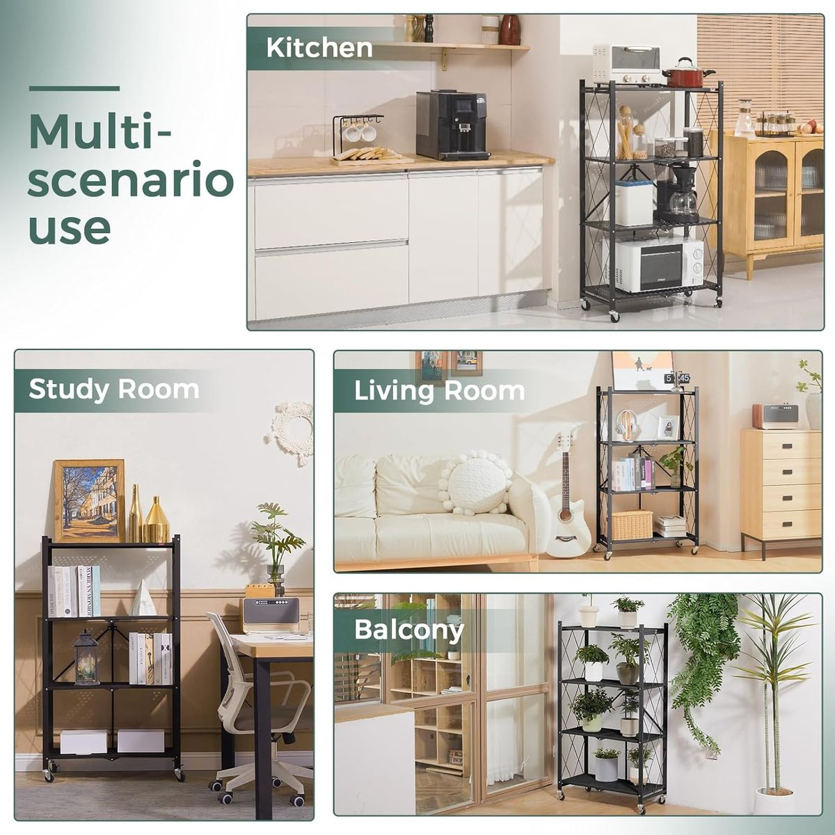 Folding storage rack, microwave rack, metal rack, folding metal rack, removable storage rack, multi-purpose rack, 3-layer, 4-layer, 5-layer, load-bearing capacity