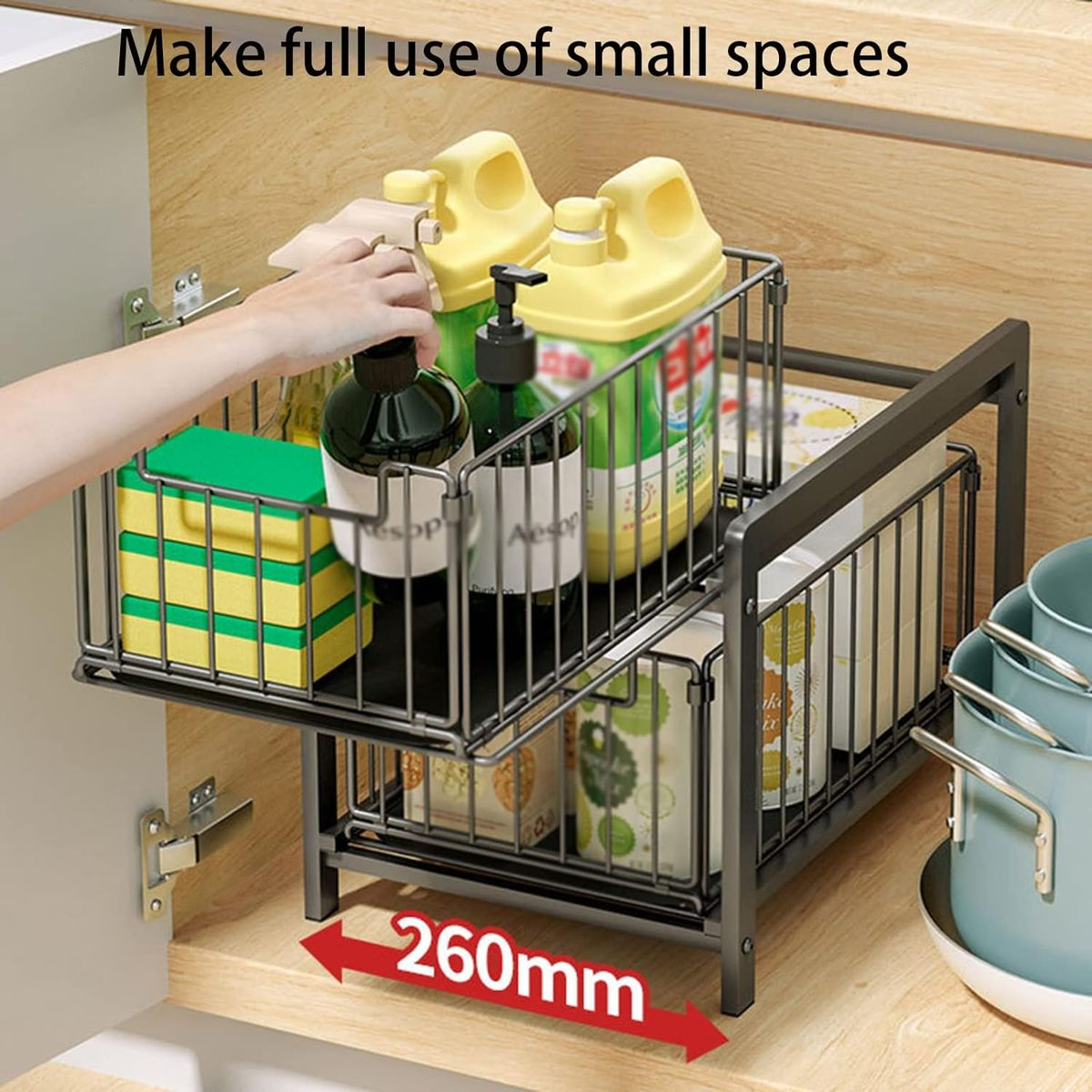 2 Tier Kitchen Storage Rack, Pull Out Metal Cabinets Organiser