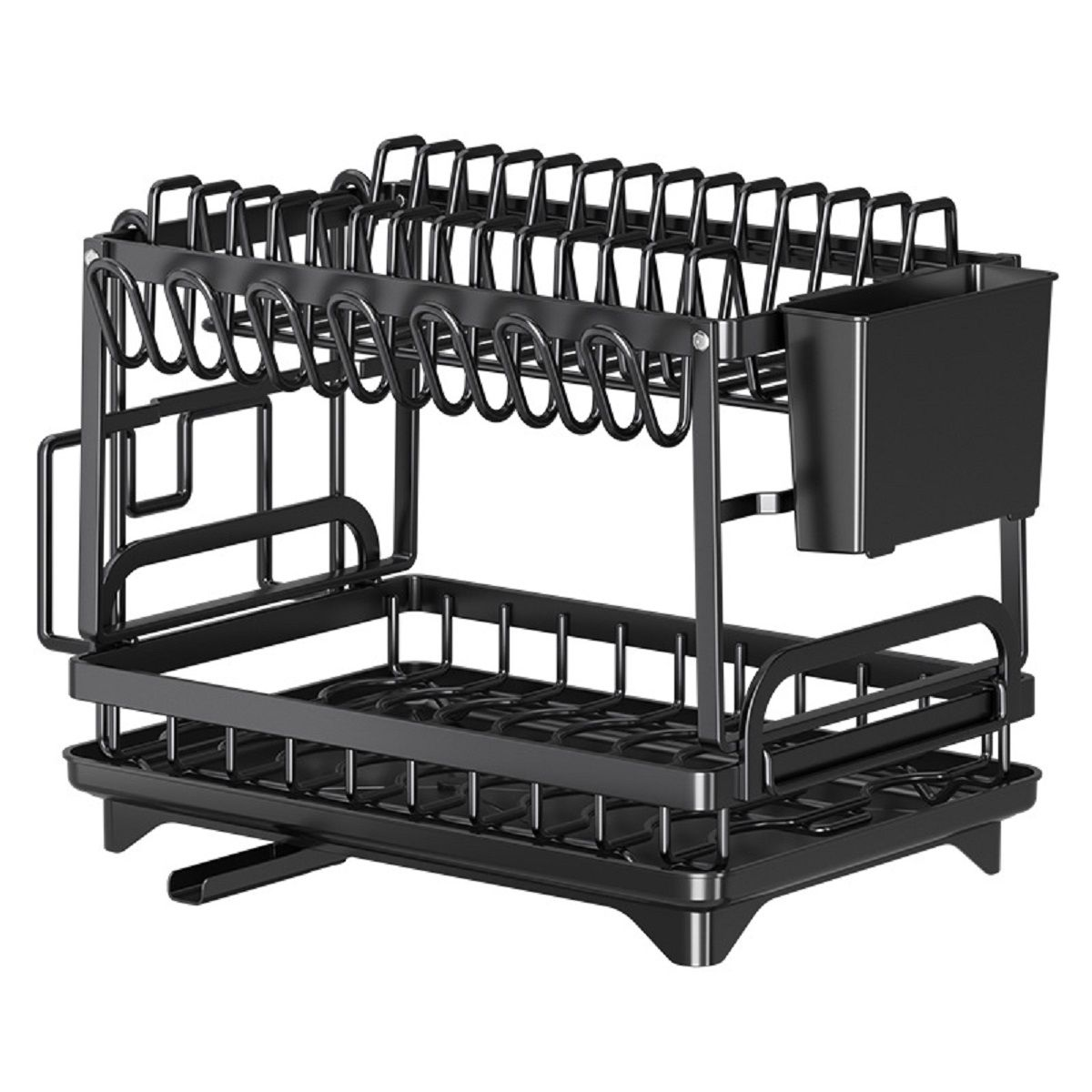 Dish Rack Kitchen Dish Drainer,Rustproof 2-Tier Dish Drying Rack - Black