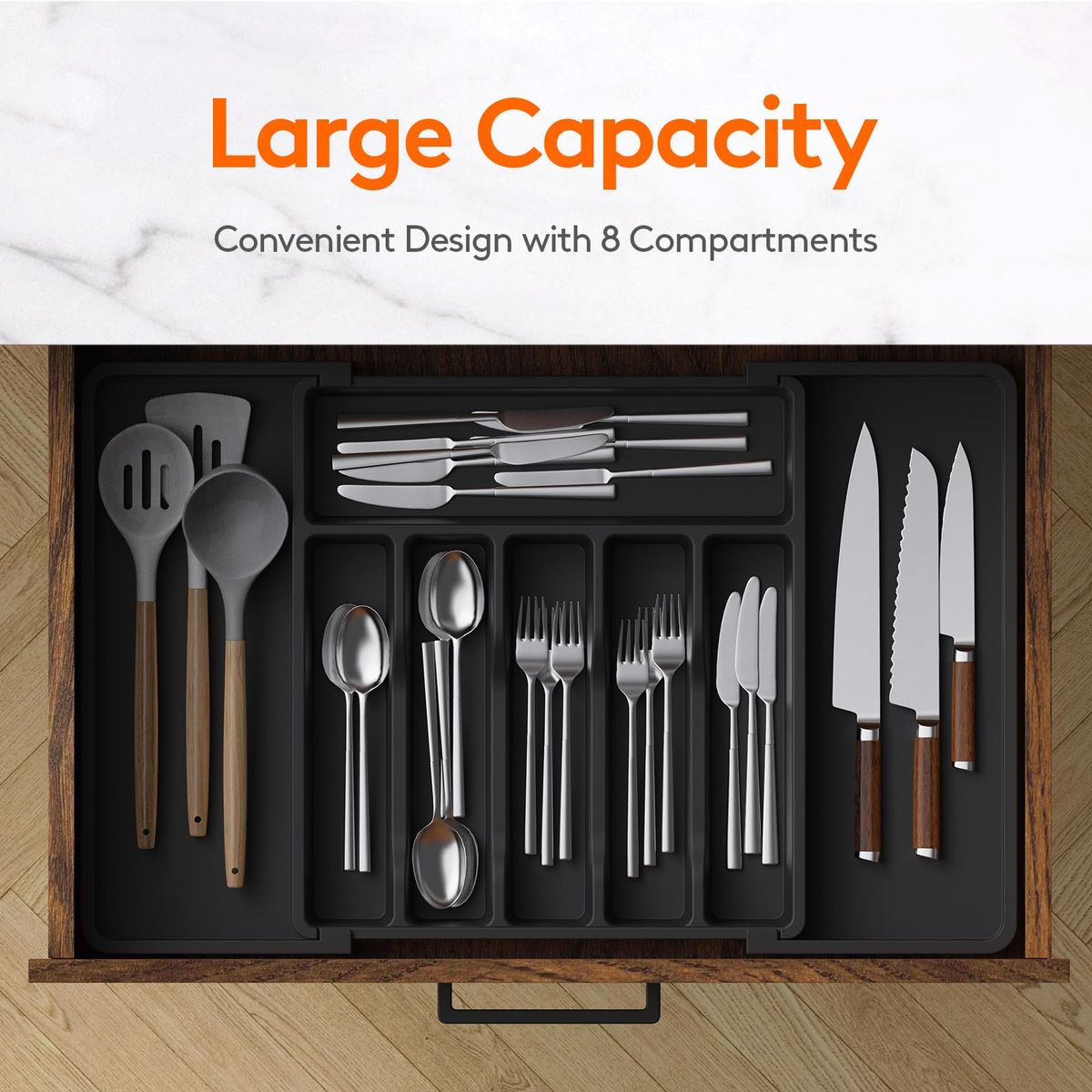 Expandable Drawer Organizer Cutlery Tray for Kitchen Organization and Storage