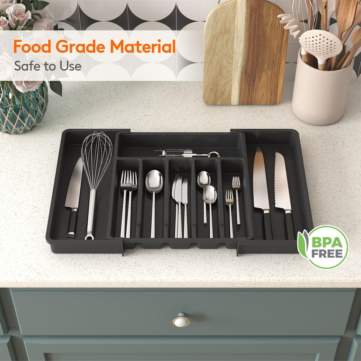 Expandable Drawer Organizer Cutlery Tray for Kitchen Organization and Storage