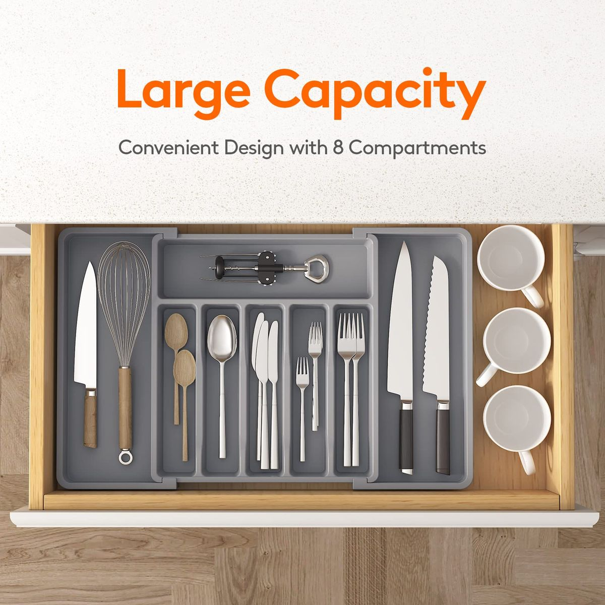 Expandable Drawer Organizer Cutlery Tray for Kitchen Organization and Storage