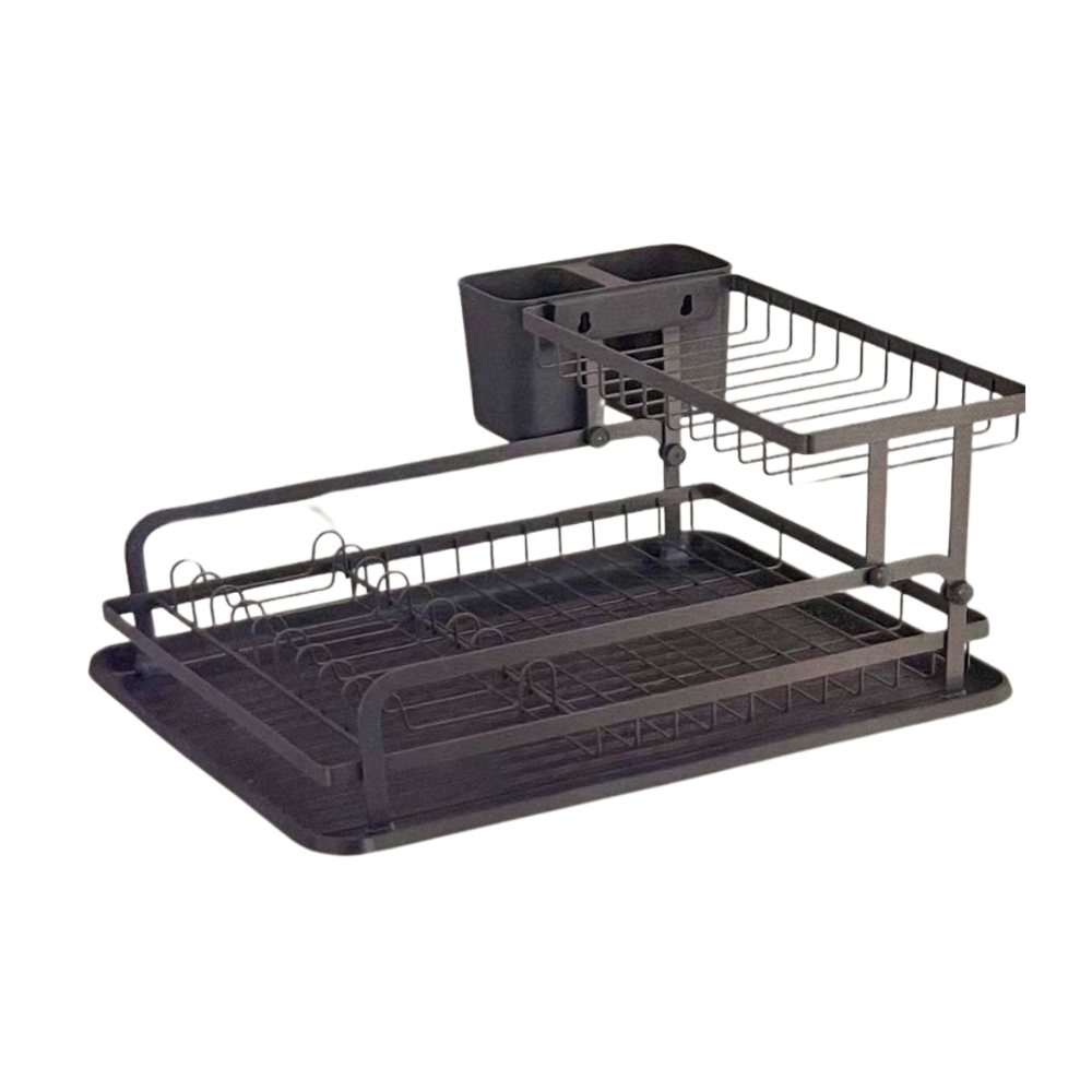 2-Tier Dish Drying Rack with Utensil Holder - Black