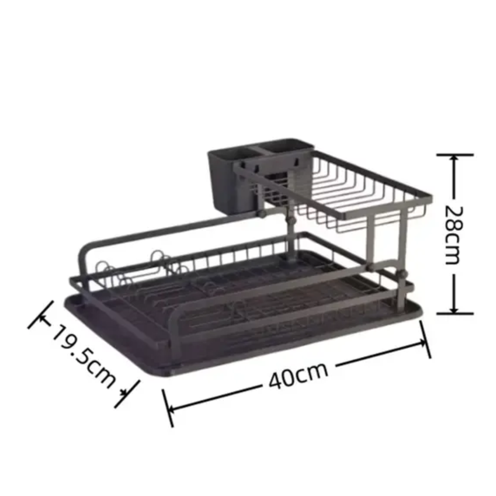 2-Tier Dish Drying Rack with Utensil Holder - Black