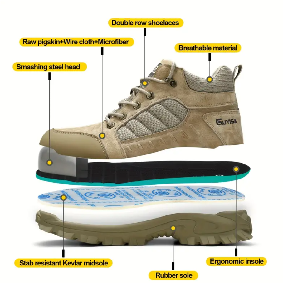 GUYISA Heavy Duty Steel Toe Safety Shoes - Smash and Puncture Resistant