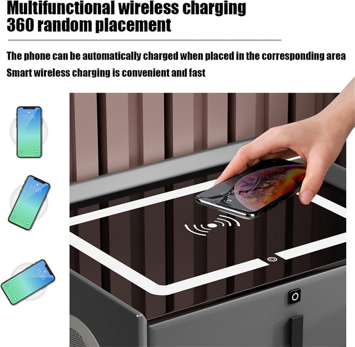 Smart Nightstand with Automatic Sensor LED Light and Wireless Charging Function with USB and TypeC Ports - 2 Drawers, Dimmable Nightstand, 3 Colors Available (Dark Gray)