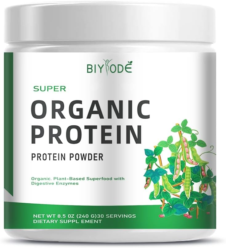 BIYODE Organic Pea Protein Powder, Super Organic Protein, Five Unique Plant Proteins + BCAAs and Glutamine, with Digestive Enzymes, 240g