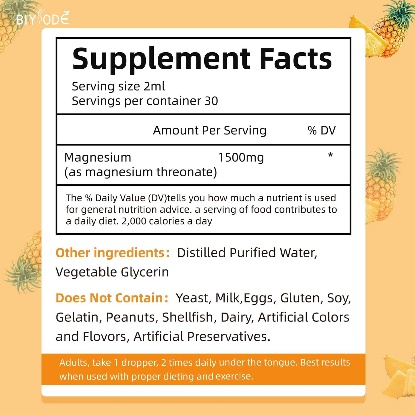 BIYODE Magnesium Glycinate 60ml – 1500mg for Wellness, Calmness and Bone/Cognitive Support – Vegan, Non-GMO, Mixed Fruit Jam Flavor