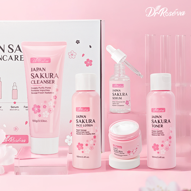 Sakura Deep Moisturizing Skincare Set, Brightening Skin, 5-Piece Set