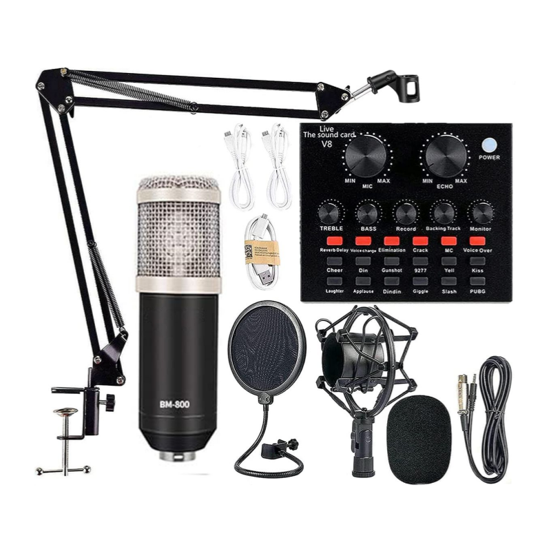 Podcast Equipment Bundle, BM-800 Mic Kit with V8 Live Sound Card