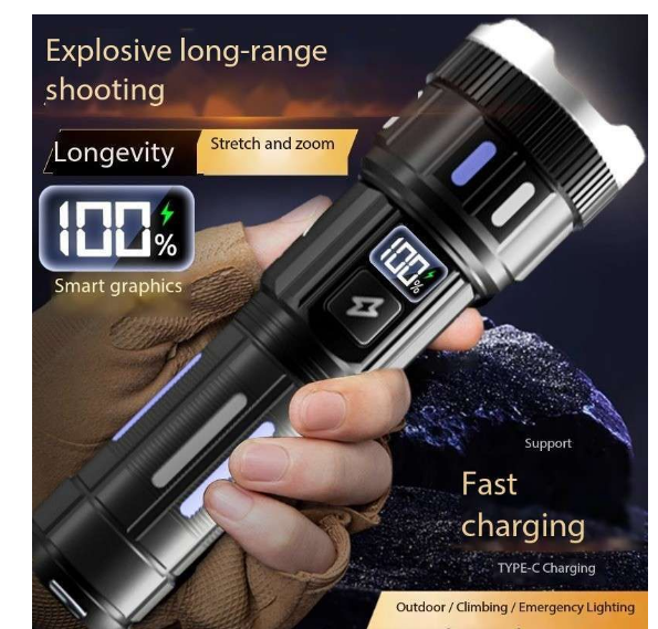 Super Bright LED Flashlight Rechargeable Zoom for Camping and Traveling