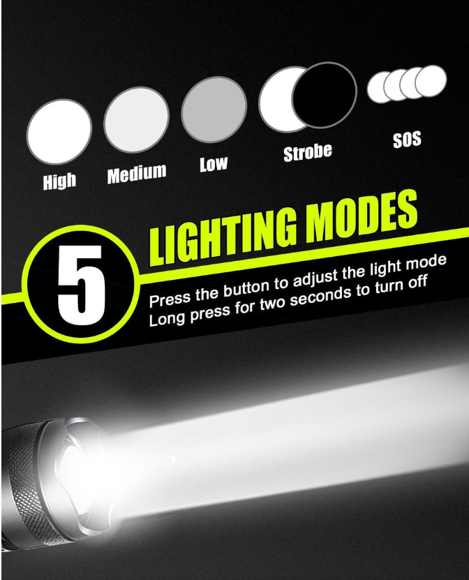 LED Flashlight Rechargeable Tactical Waterproof Aluminum Torch- 5Light Mode