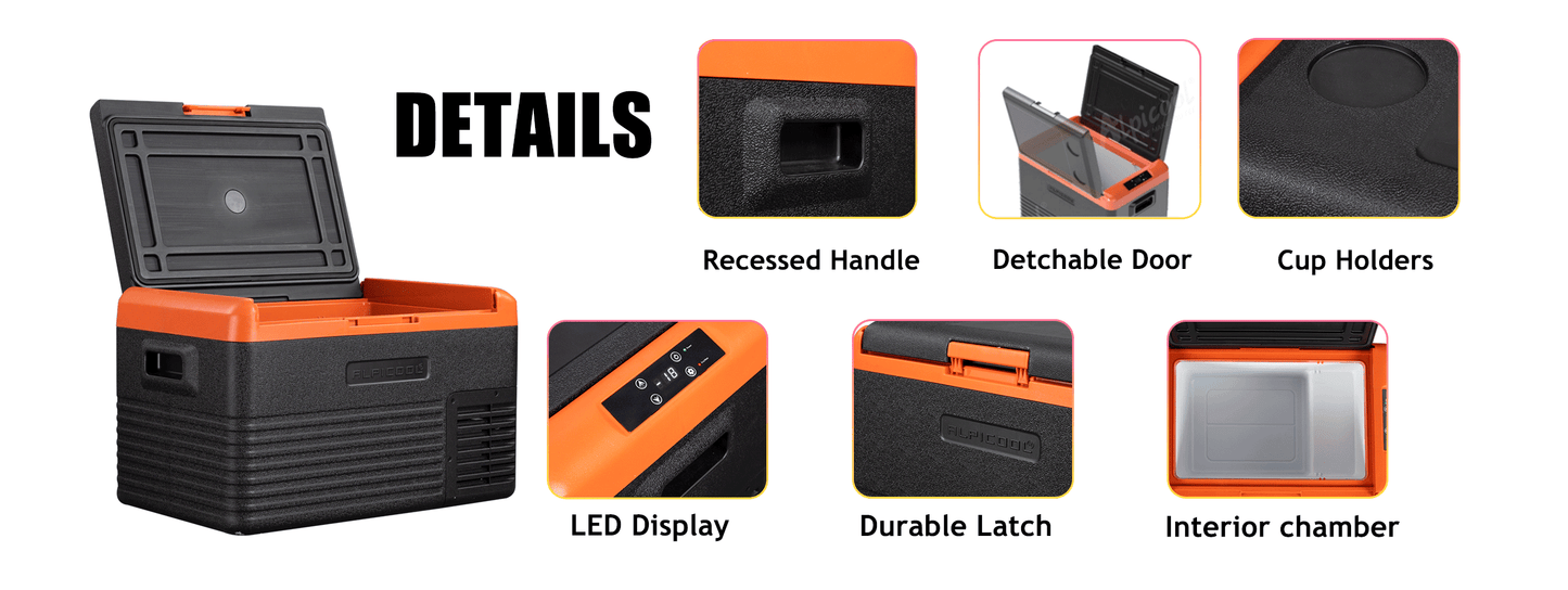 Alpicool Portable Car Freezer, 12 Volt Refrigerator,30L/ 40L/50L Fast Cooling 12V Car Fridge, Car Cooler for RV, Truck, Camping, Outdoor -12/24V DC and 100-240V AC (Black & Orange)
