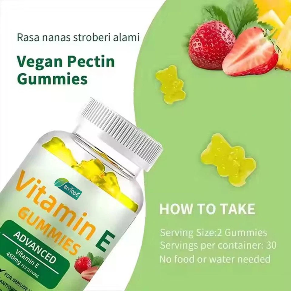 BIYODE Pineapple Flavor Vitamin E Gummies, 450 mg per serving, Immunity Enhancement, Antioxidant Support, Skin Improvement, 60 Gummies