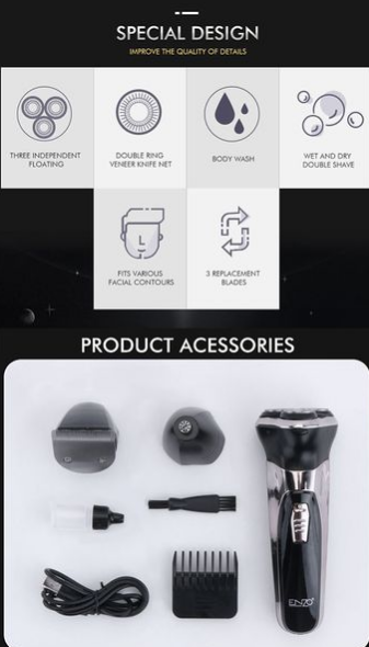 Enzo 3-in-1 Facial Hair Trimmer Multi-function Shaver Grooming Clipper Set