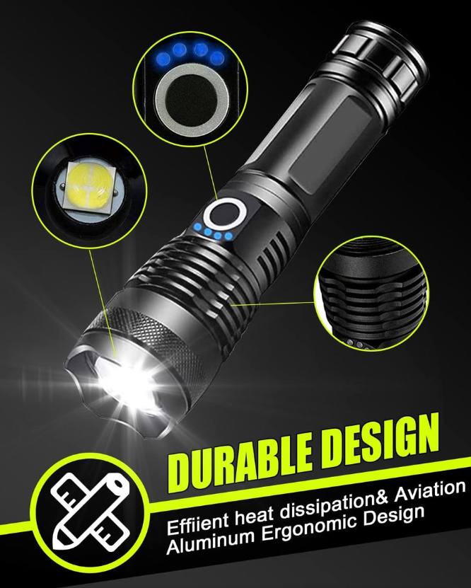 LED Flashlight Rechargeable Tactical Waterproof Aluminum Torch- 5Light Mode