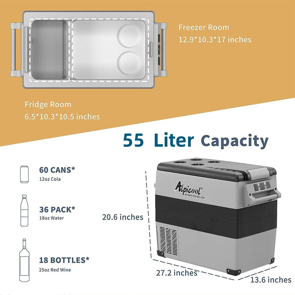 Alpicool CF55 Portable Fridge Refrigerator Car Freezer Car Fridge 12/24/230V