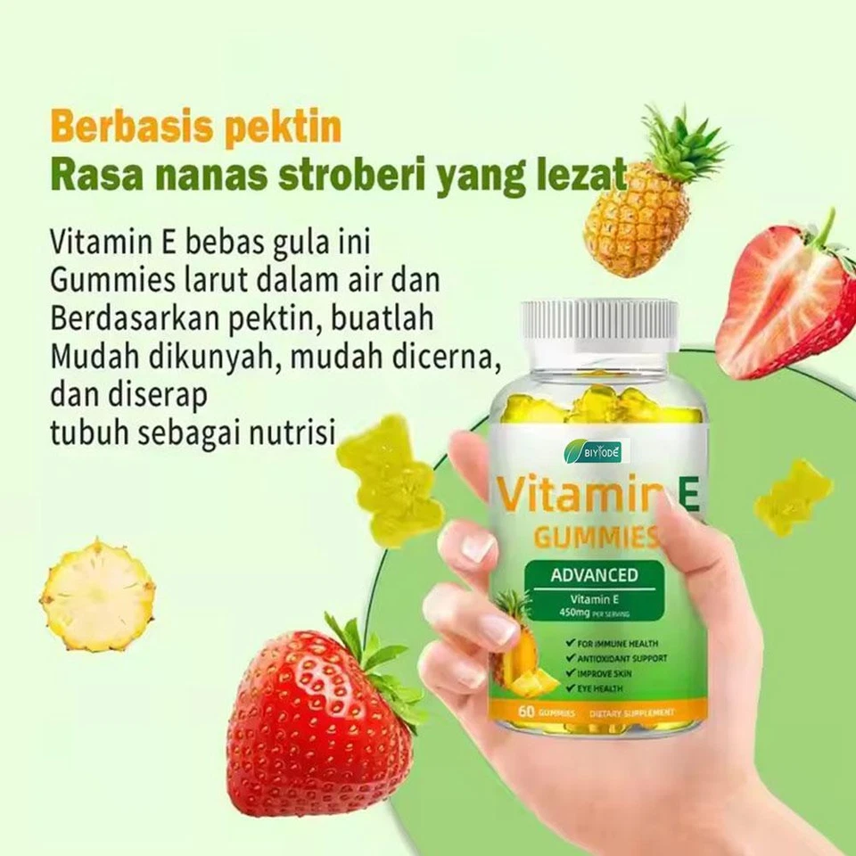 BIYODE Pineapple Flavor Vitamin E Gummies, 450 mg per serving, Immunity Enhancement, Antioxidant Support, Skin Improvement, 60 Gummies