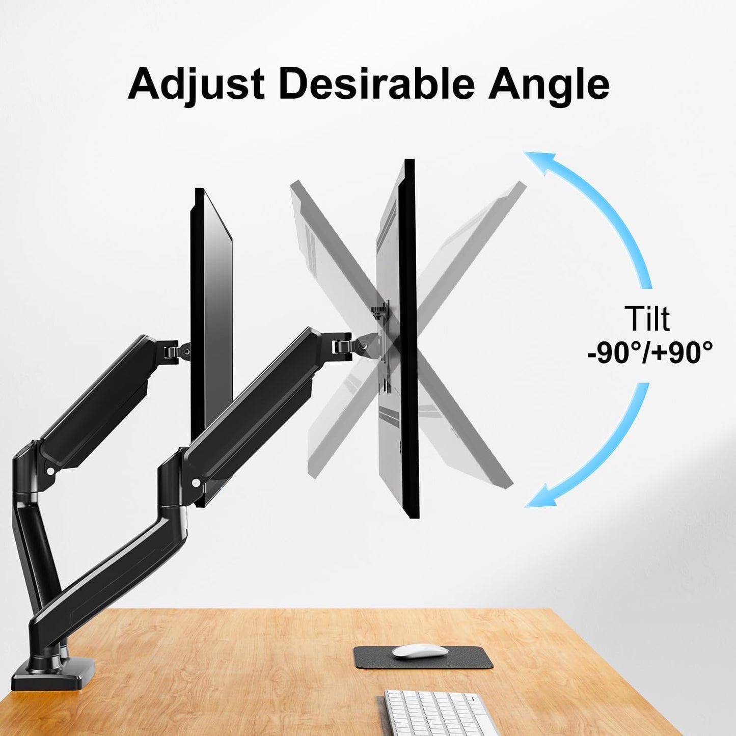 TOXIYA Monitor Stand, Adjustable Dual Monitor Desk Mount for 13-32 Inch Screens, Full Motion VESA Mount with C Clamp, Grommet Base, Tilt, Swivel, Rotation