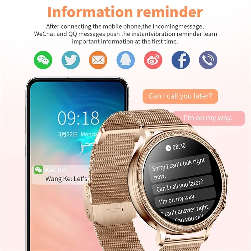 TOXIYA Dual Belt Luxury Smart Watches for Women Bluetooth Call Connected Phone Woman Watch Health Monitor Sports Smartwatch