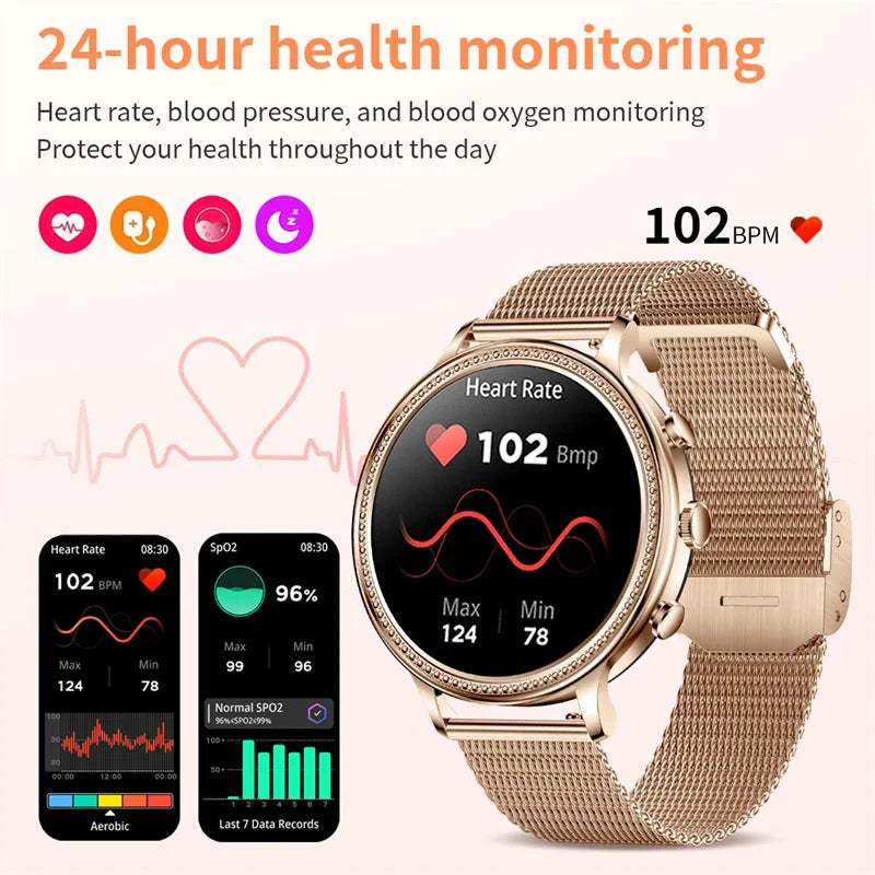 TOXIYA Dual Belt Luxury Smart Watches for Women Bluetooth Call Connected Phone Woman Watch Health Monitor Sports Smartwatch