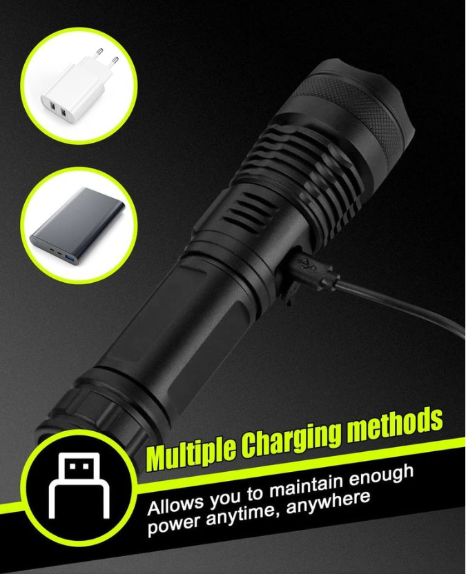 LED Flashlight Rechargeable Tactical Waterproof Aluminum Torch- 5Light Mode
