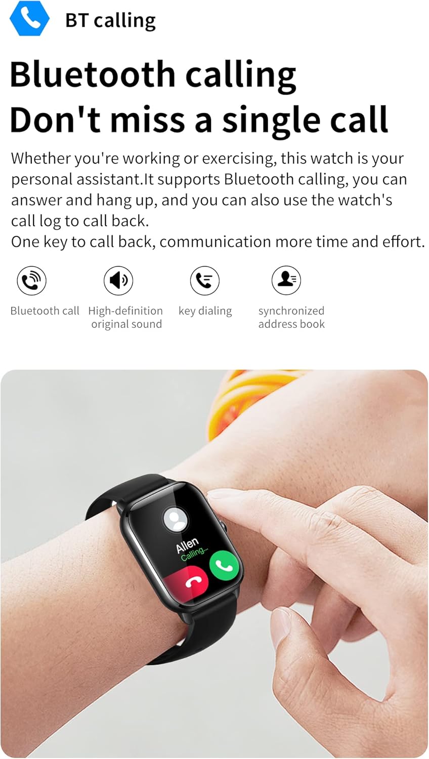 TOXIYA Smart Watch (Answer/Make Calls)1.85 Inch for Men Women 110+ Sport Modes Fitness Watch with Sleep Heart Rate Monitor, Pedometer IP67 Waterproof Activity Trackers for iOS Android