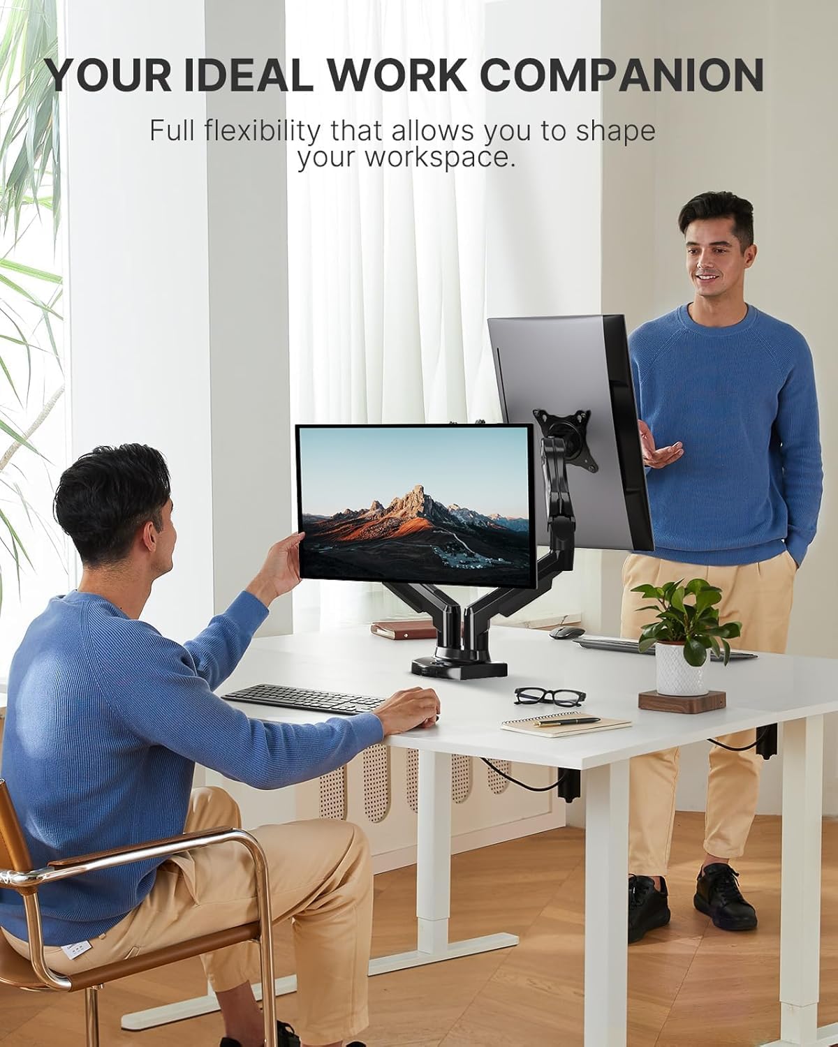 TOXIYA Monitor Stand, Adjustable Dual Monitor Desk Mount for 13-32 Inch Screens, Full Motion VESA Mount with C Clamp, Grommet Base, Tilt, Swivel, Rotation