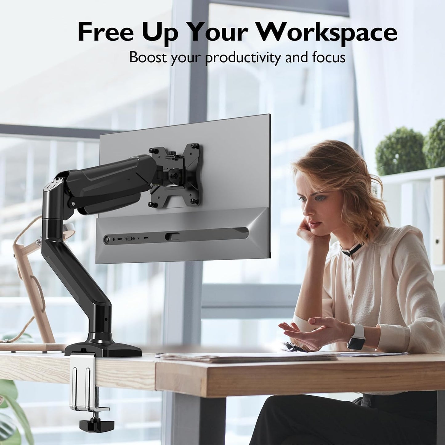 TOXIYA Monitor Stand, Adjustable Dual Monitor Desk Mount for 13-32 Inch Screens, Full Motion VESA Mount with C Clamp, Grommet Base, Tilt, Swivel, Rotation