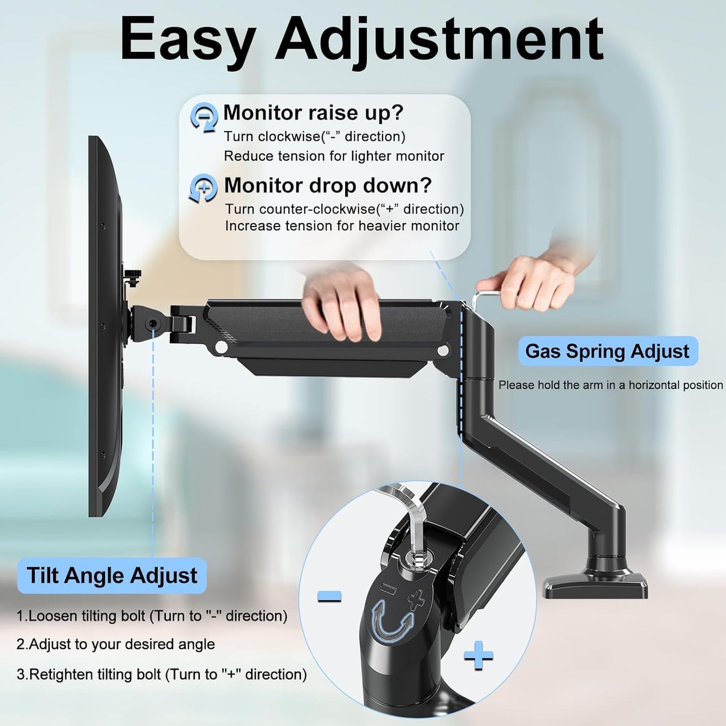 TOXIYA Monitor Stand, Adjustable Dual Monitor Desk Mount for 13-32 Inch Screens, Full Motion VESA Mount with C Clamp, Grommet Base, Tilt, Swivel, Rotation