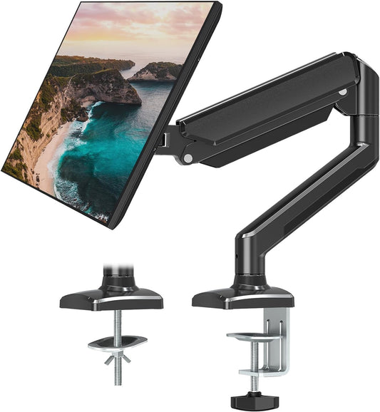 TOXIYA Monitor Stand, Adjustable Dual Monitor Desk Mount for 13-32 Inch Screens, Full Motion VESA Mount with C Clamp, Grommet Base, Tilt, Swivel, Rotation
