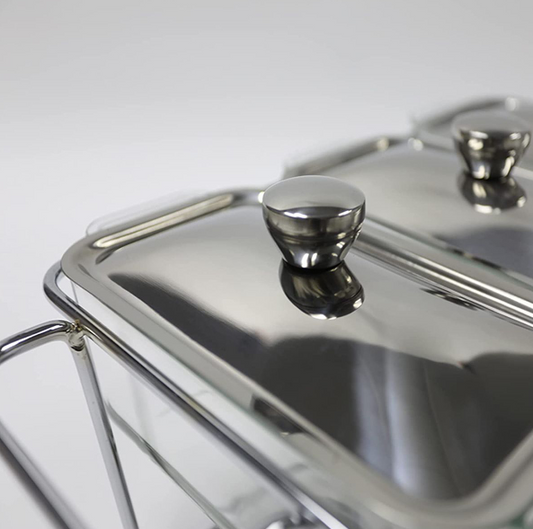 1.5L x 3 Glass Pan Chafing Dish with Metal Frame Lids and Silicon Utensils