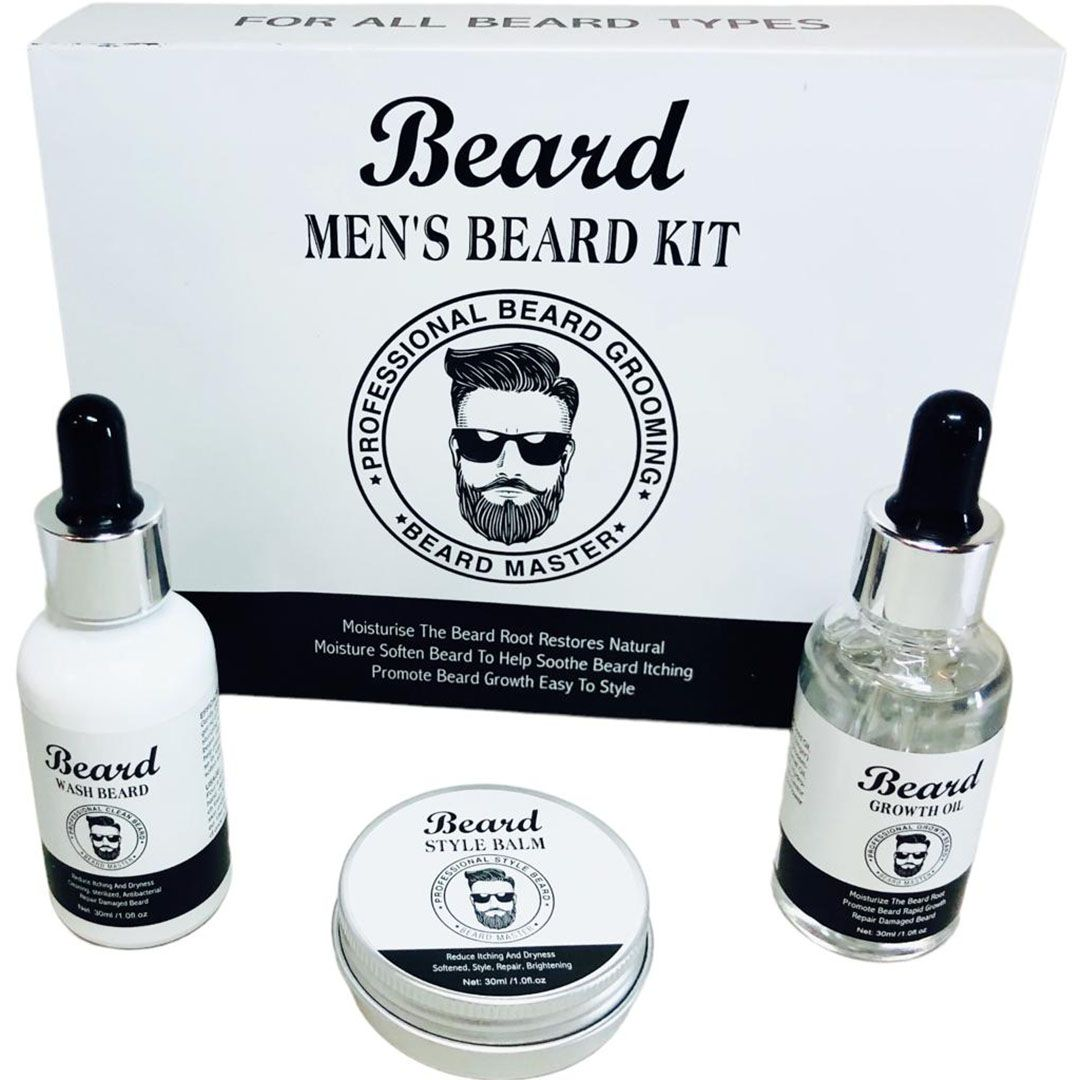 Men's Beard Care Kit with Shaping Brush and Derma Roller