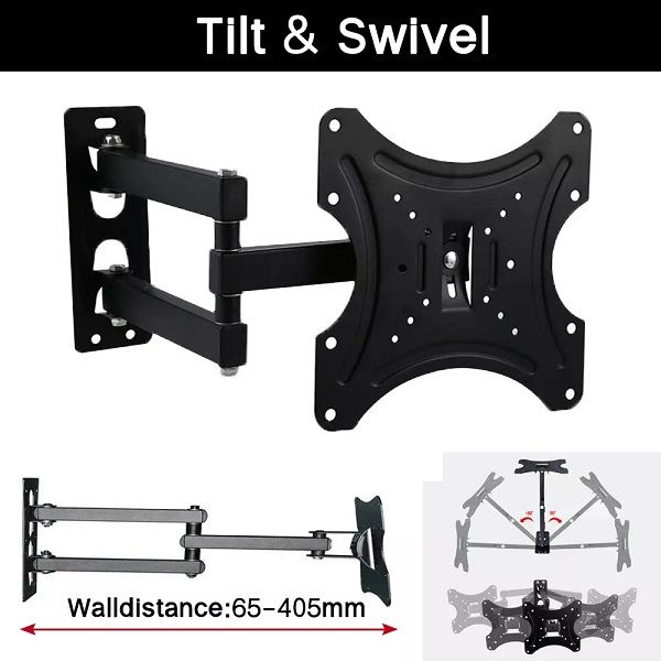 TOXIYA Tilt LCD LED TV Wall Mount Bracket, can tilt up and down 15 degrees, swivel 90 degrees, easy to install allows you to perfectly position the screen according to your application needs