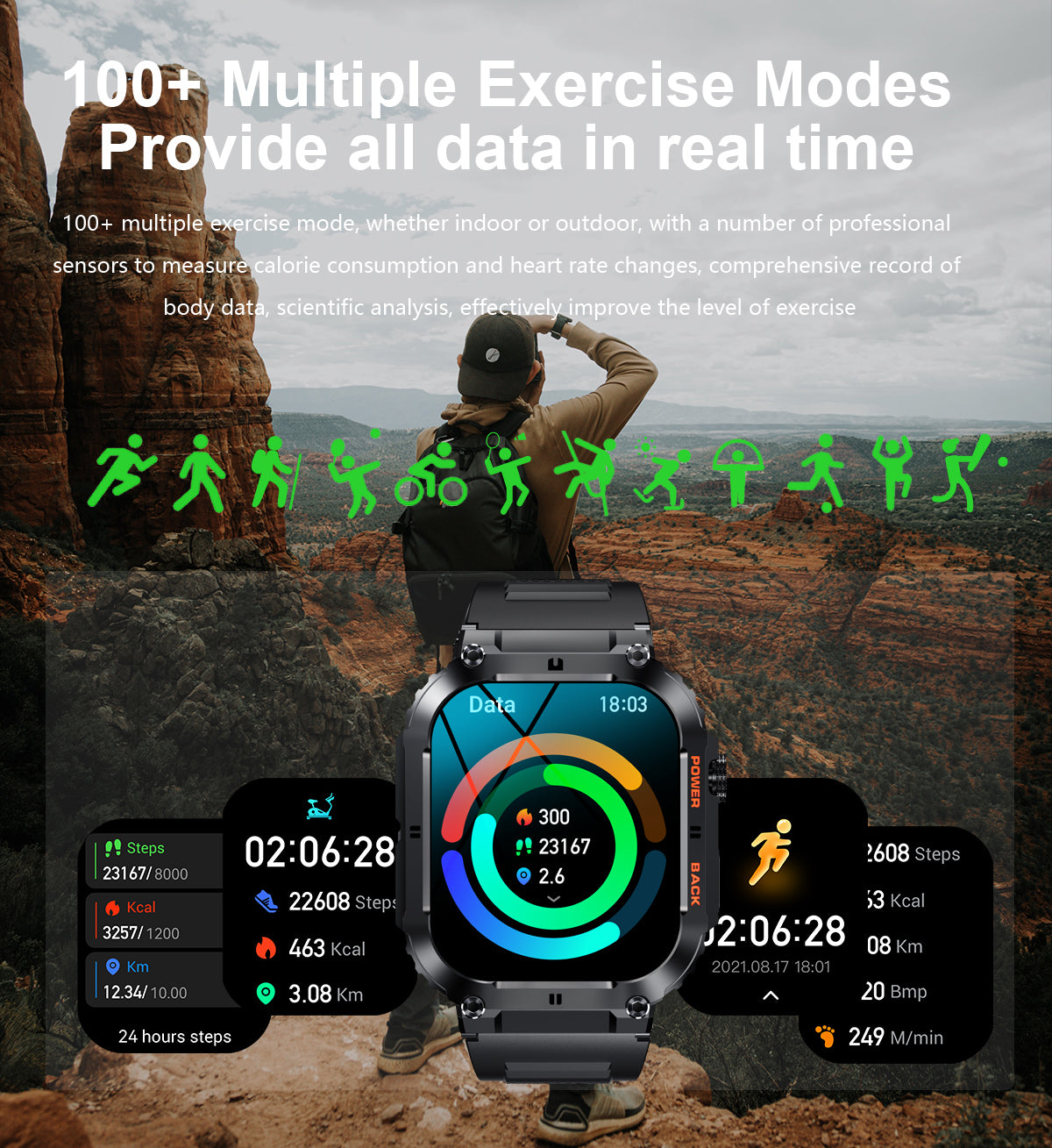 TOXIYA Rugged Military Smartwatch Android/iPhone Fitness Tracker