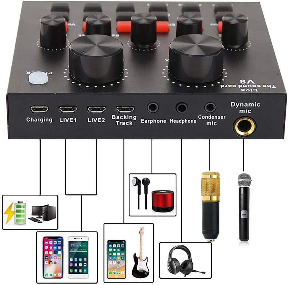 Podcast Equipment Bundle, BM-800 Mic Kit with V8 Live Sound Card
