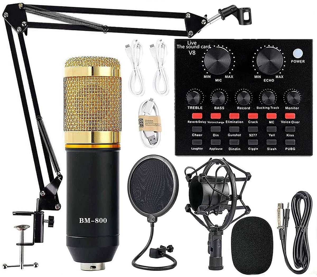 Podcast Equipment Bundle, BM-800 Mic Kit with V8 Live Sound Card