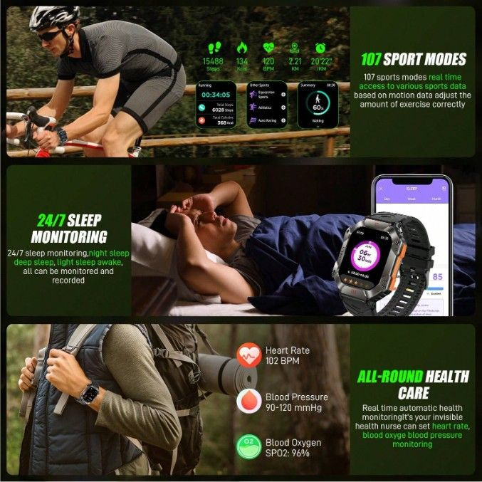 TOXIYA Waterproof Luxury Smart Watch With 107 Sports Modes