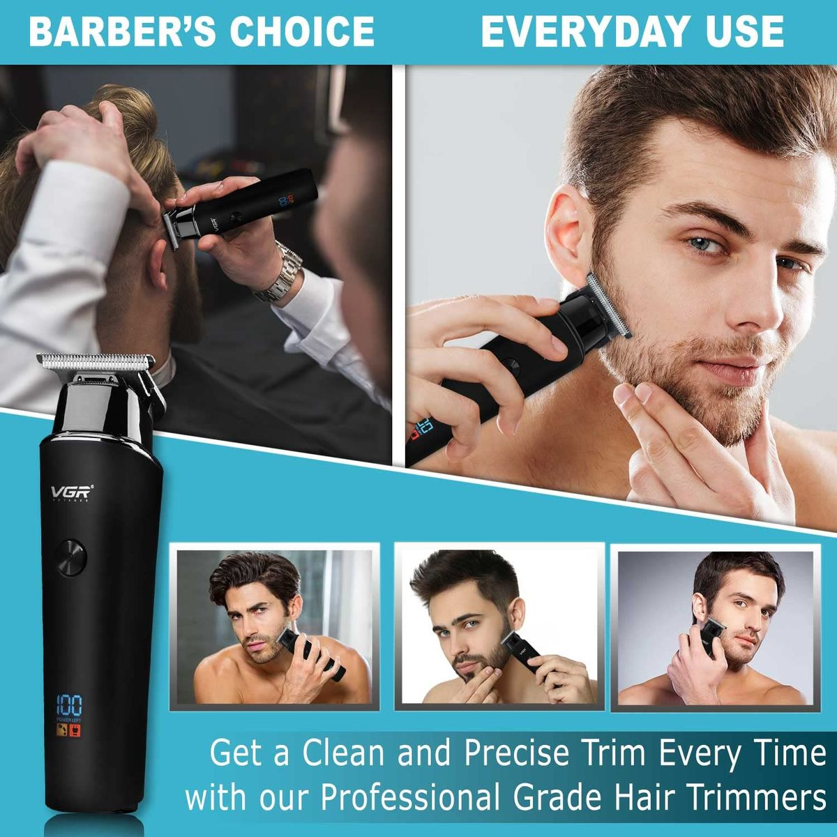 VGR rechargeable usb hair trimmer with power display