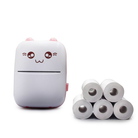 Portable Bluetooth Mini Thermal Printer Plus 5 Rolls Printer Paper 200DPI