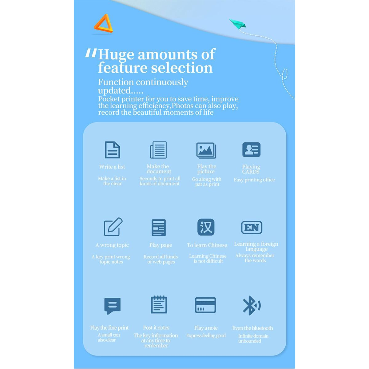 Portable Bluetooth Mini Thermal Printer Plus 5 Rolls Printer Paper 200DPI