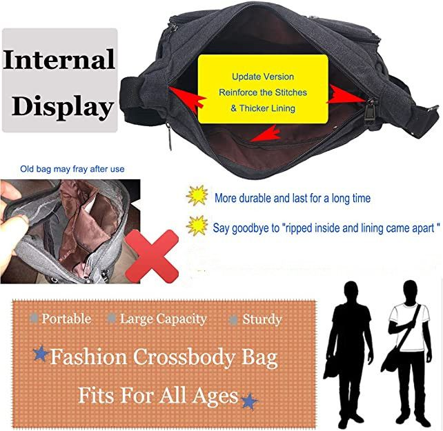 High Capacity Retro Canvas Shoulder Bag Crossbody Handbag for Men - 31cm - Various colors available