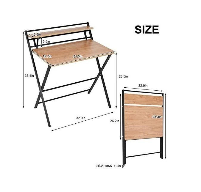 2 Tier Folding Study Desk Table & Gaming/Computer Workstation - brown and black