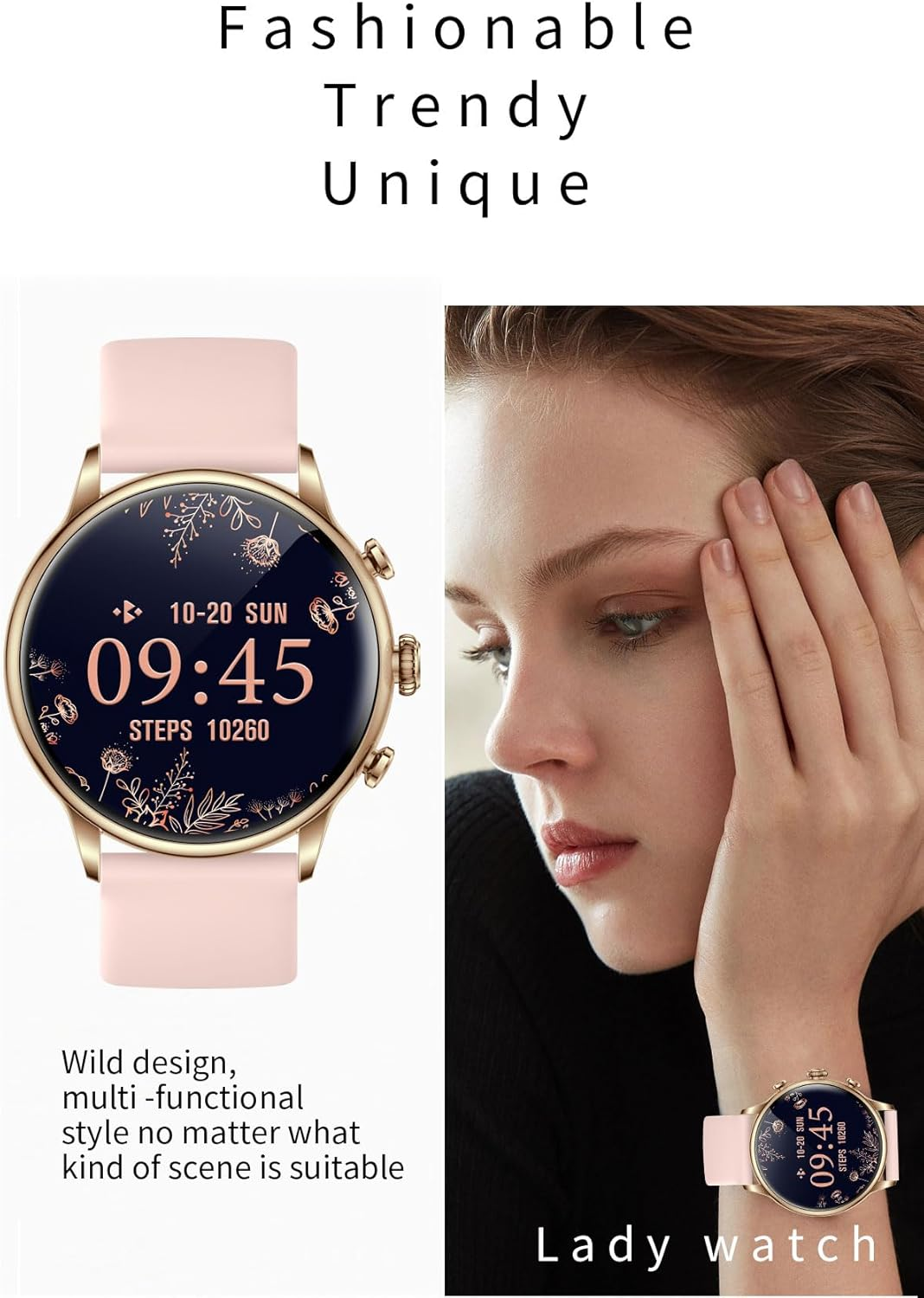 TOXIYA - Bluetooth Smart Watch AMOLED 1.43" Touch Scree - Interchangeable strap (leather/iron)