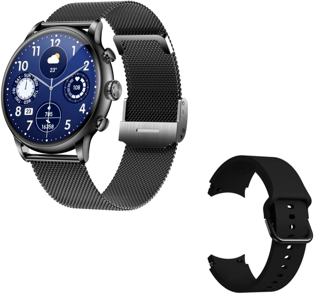 TOXIYA - Bluetooth Smart Watch AMOLED 1.43" Touch Scree - Interchangeable strap (leather/iron)