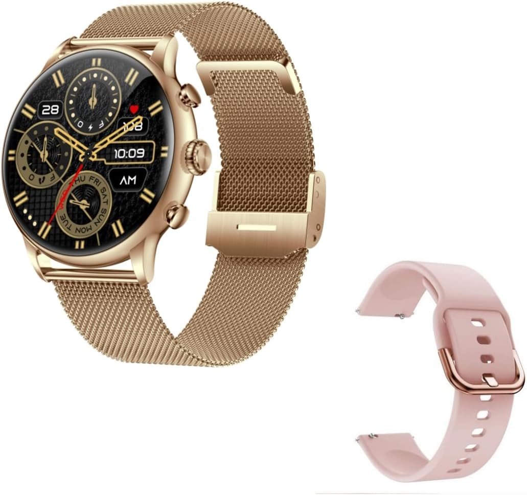 TOXIYA - Bluetooth Smart Watch AMOLED 1.43" Touch Scree - Interchangeable strap (leather/iron)
