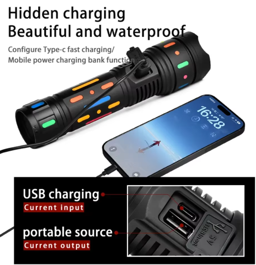 50000M Long Range Multifunctional Telescopic Zoom Flashlight