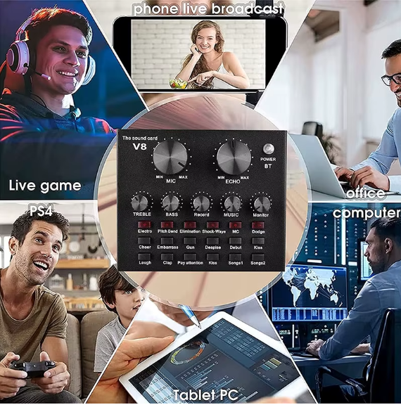 Podcast Equipment Bundle, BM-800 Mic Kit with V8 Live Sound Card